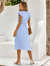 Women's summer V-neck solid color waist cinching dress